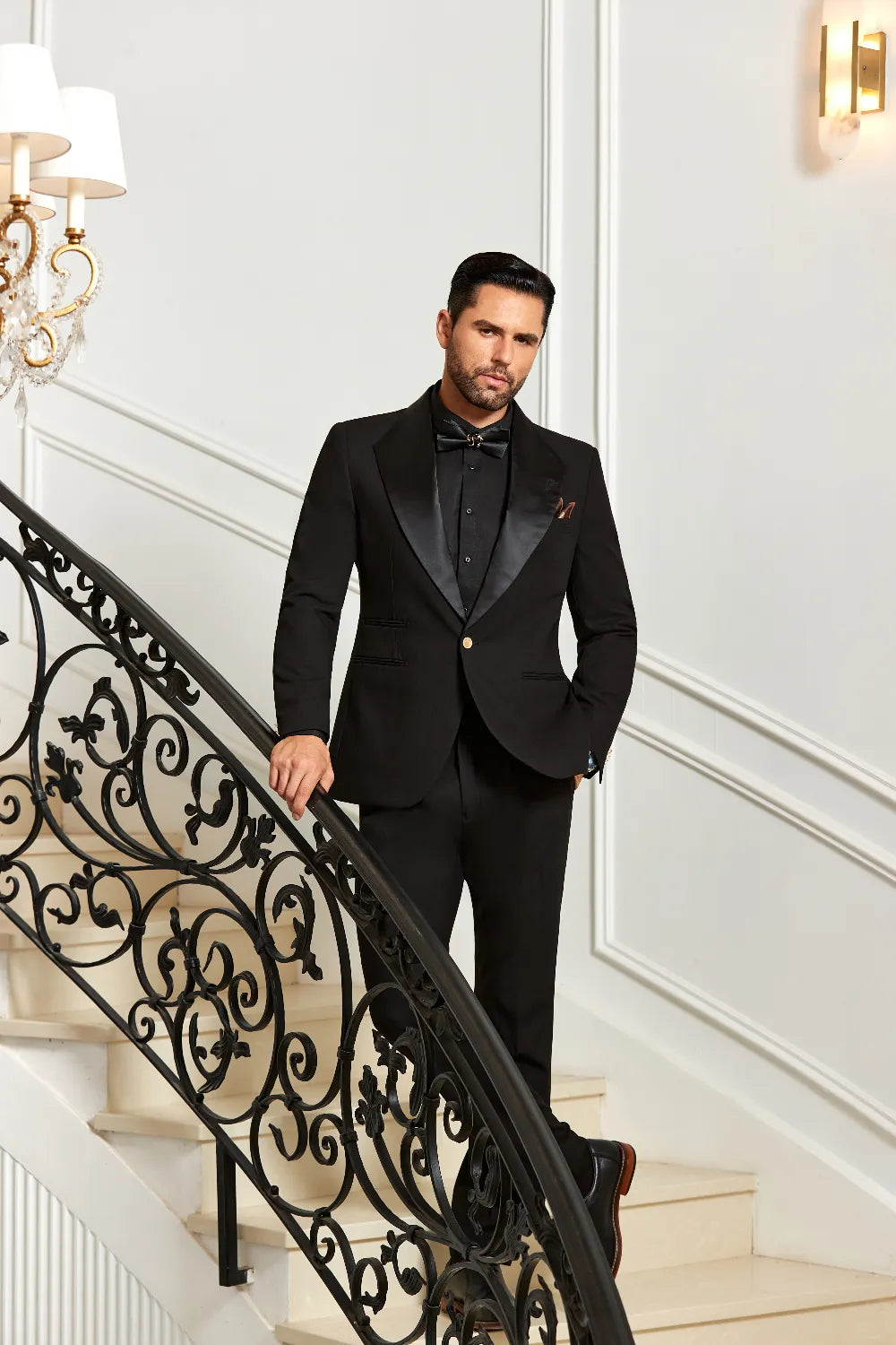 Men's Black Big Collar Party 2 Pieces Suits