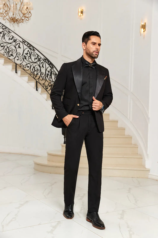 Men's Black Big Collar Party 2 Pieces Suits