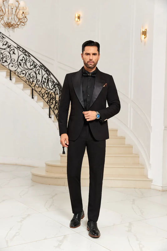 Men's Black Big Collar Party 2 Pieces Suits