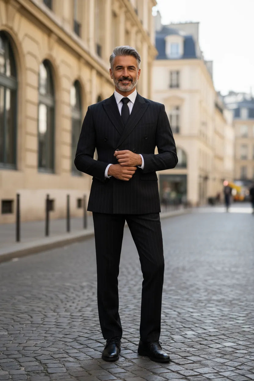 Men's Classic Pinstripe Double Breasted 3 Piece Suit