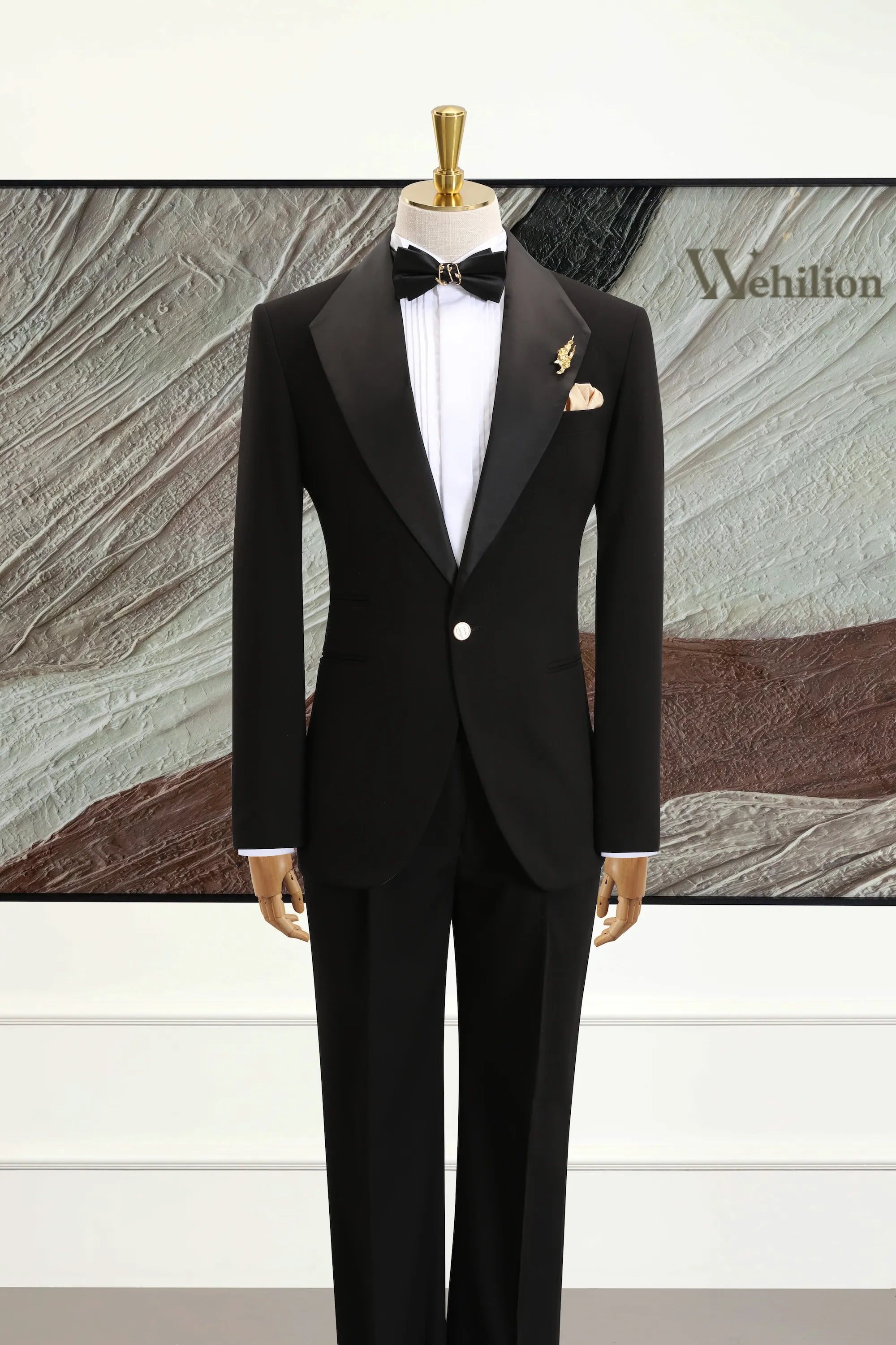 Men's Black Big Collar 2 Piece Suits
