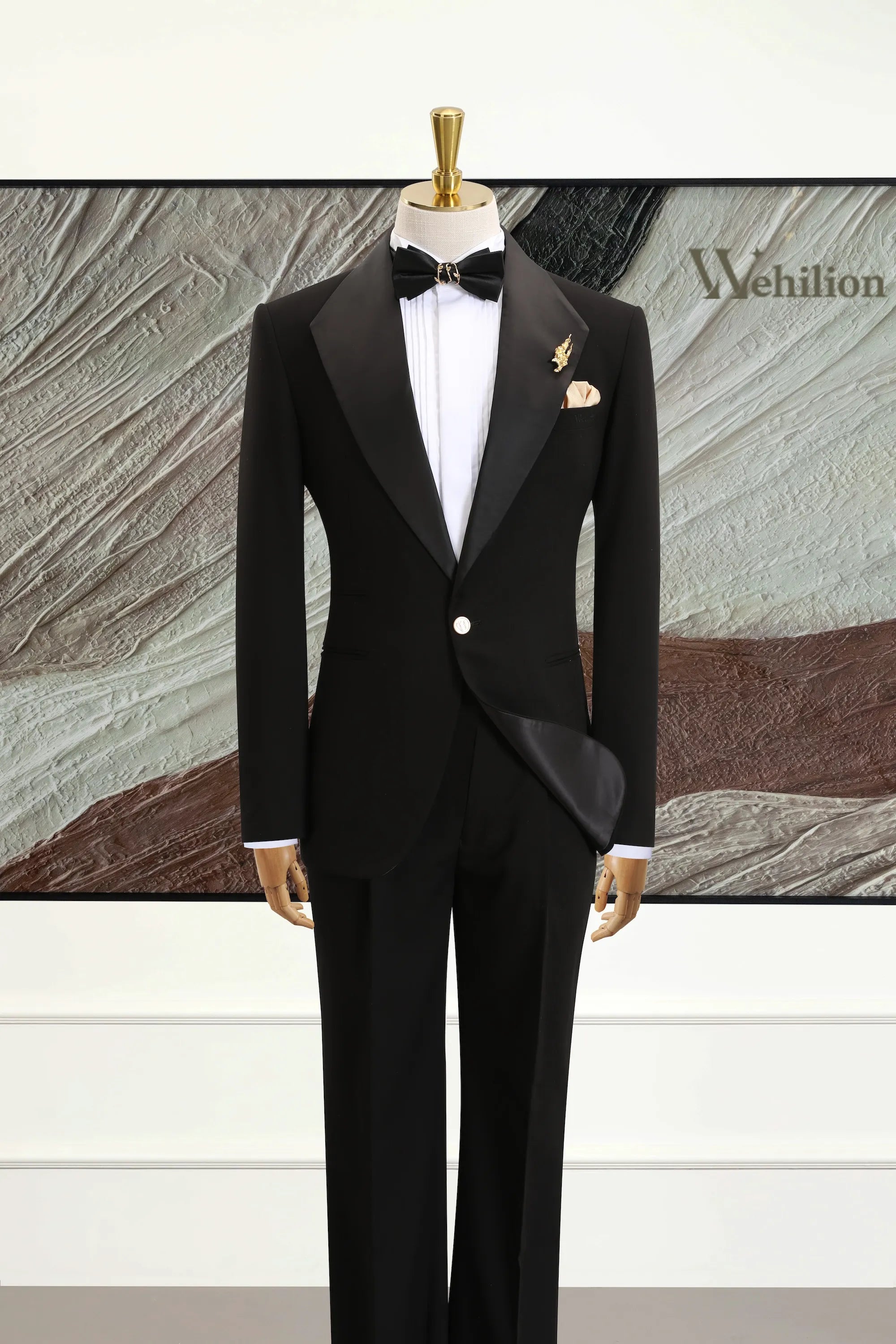 Men's Black Big Collar 2 Piece Suits