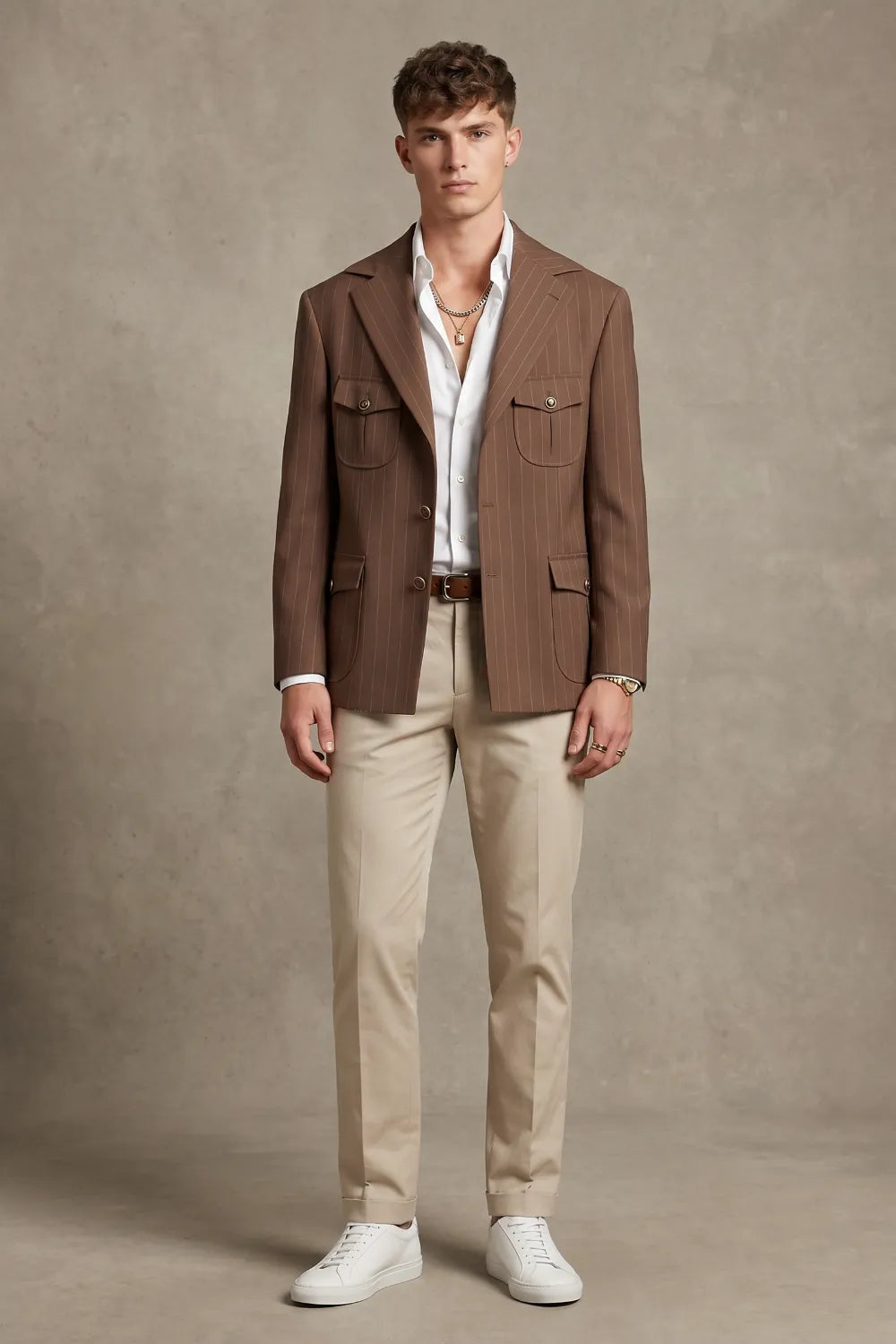 Men's Tailored Pinstripe Safari 2 Piece Suit