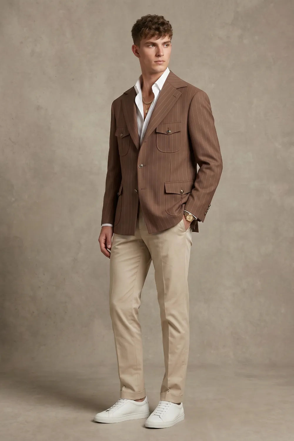 Men's Tailored Pinstripe Safari 2 Piece Suit
