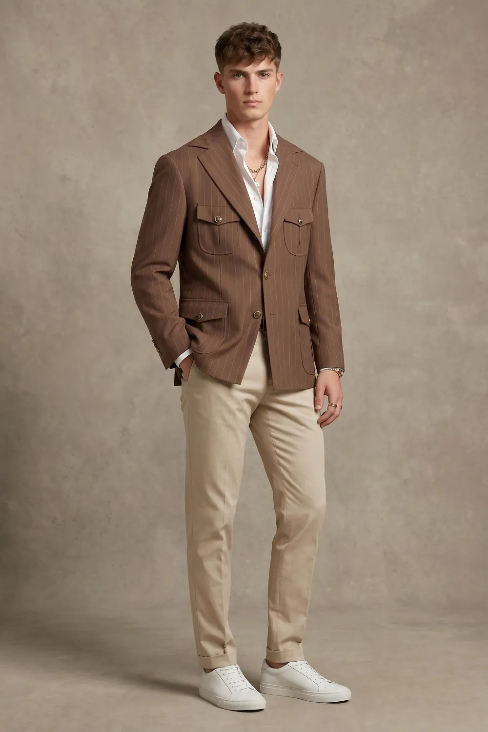 Men's Tailored Pinstripe Safari 2 Piece Suit