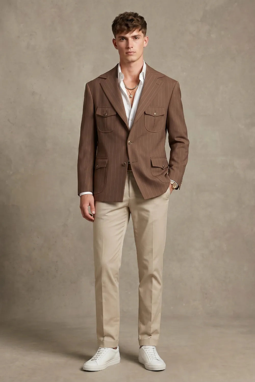 Men's Tailored Pinstripe Safari 2 Piece Suit