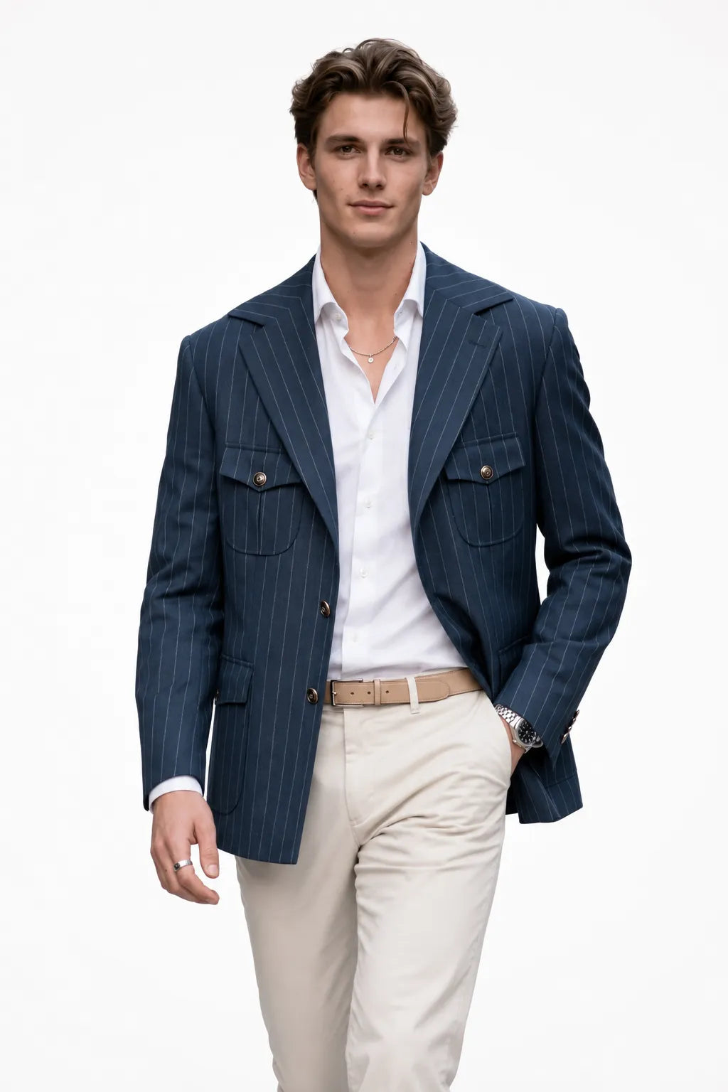Men's Tailored Pinstripe Safari 2 Piece Suit