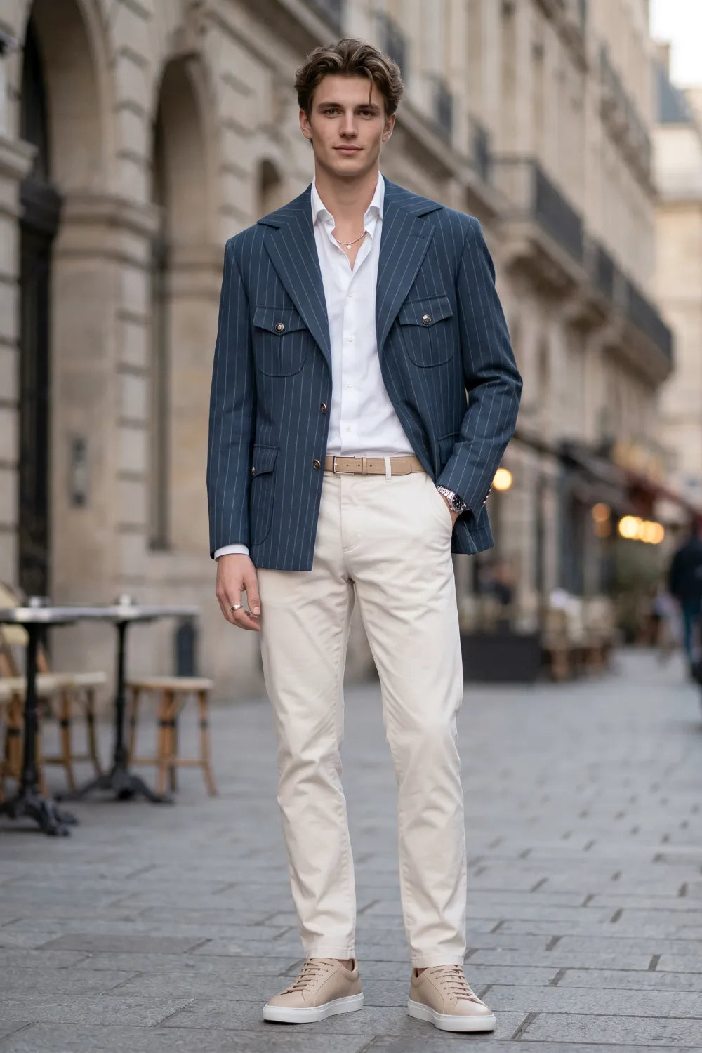Men's Tailored Pinstripe Safari 2 Piece Suit