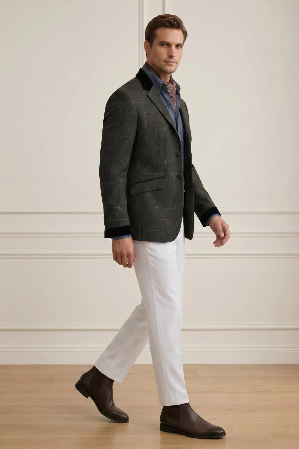 Men's Deep Olive Windowpane 2-Piece Suit
