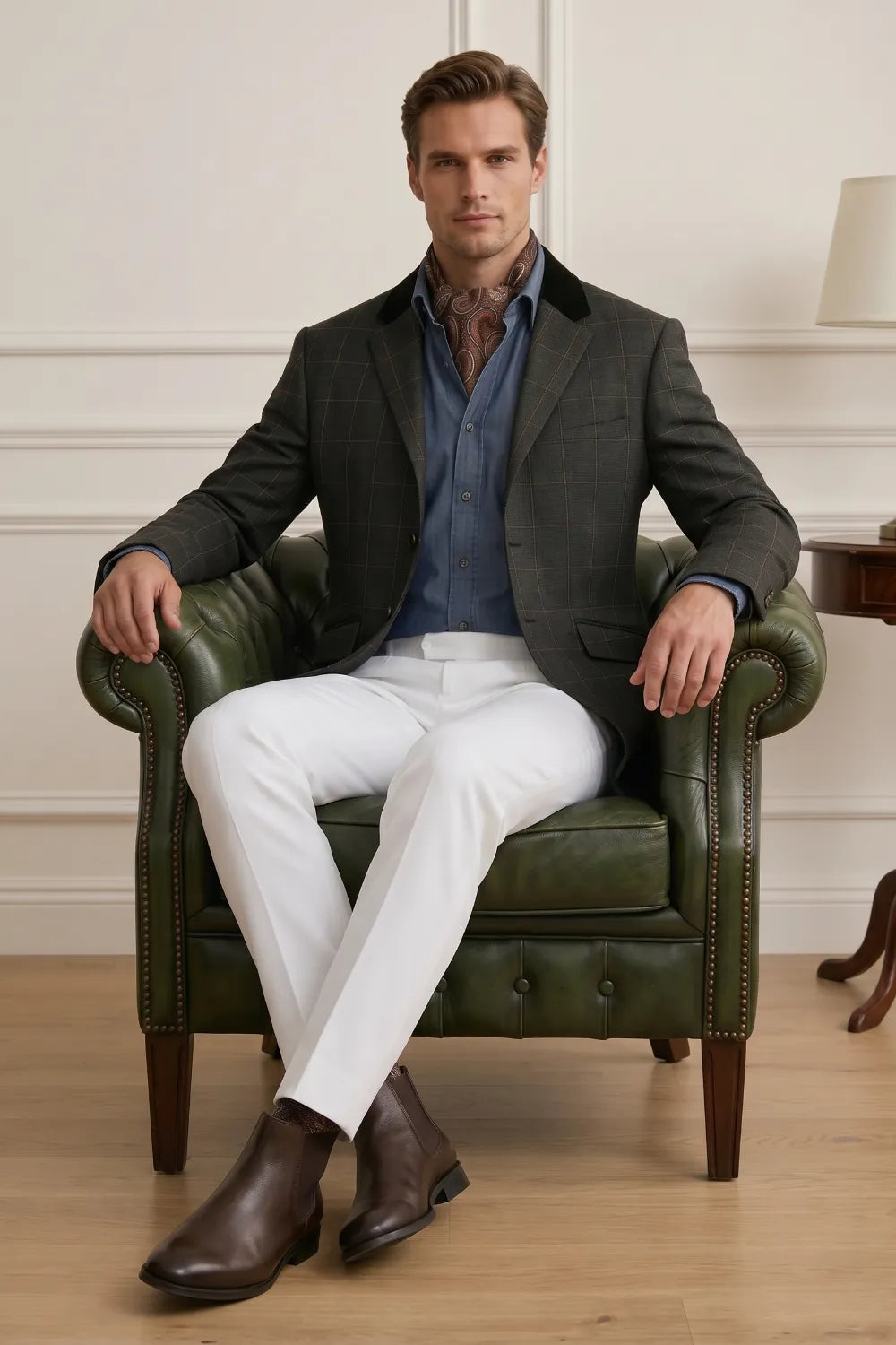 Men's Deep Olive Windowpane 2-Piece Suit