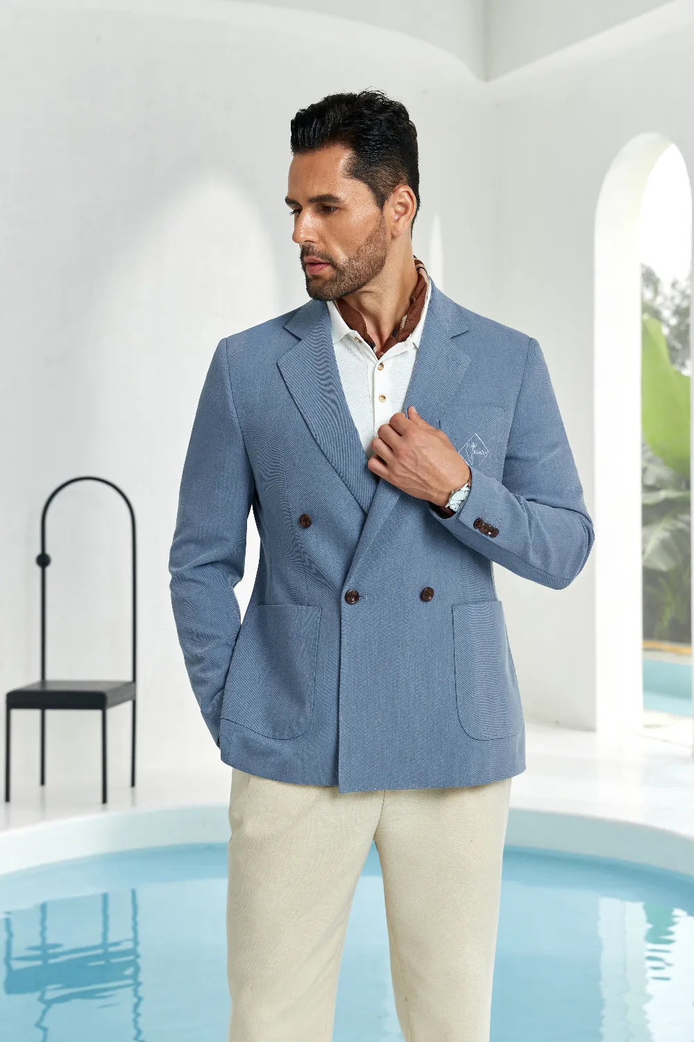 Men's Blue Double Breasted Blazer