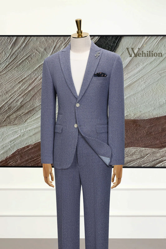 Men's Blue Pinstripe Herringbone 2 Piece Suits