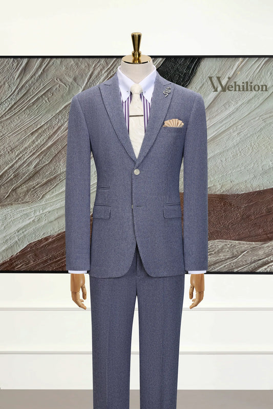 Men's Blue Pinstripe Herringbone 2 Piece Suits