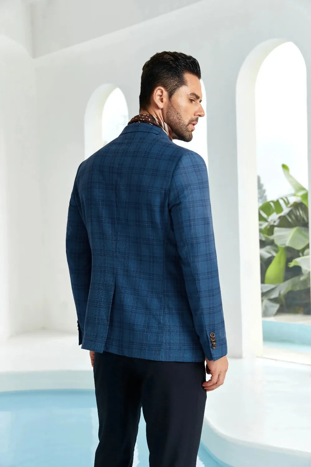 Men's Blue Slim Fit Plaid Blazer