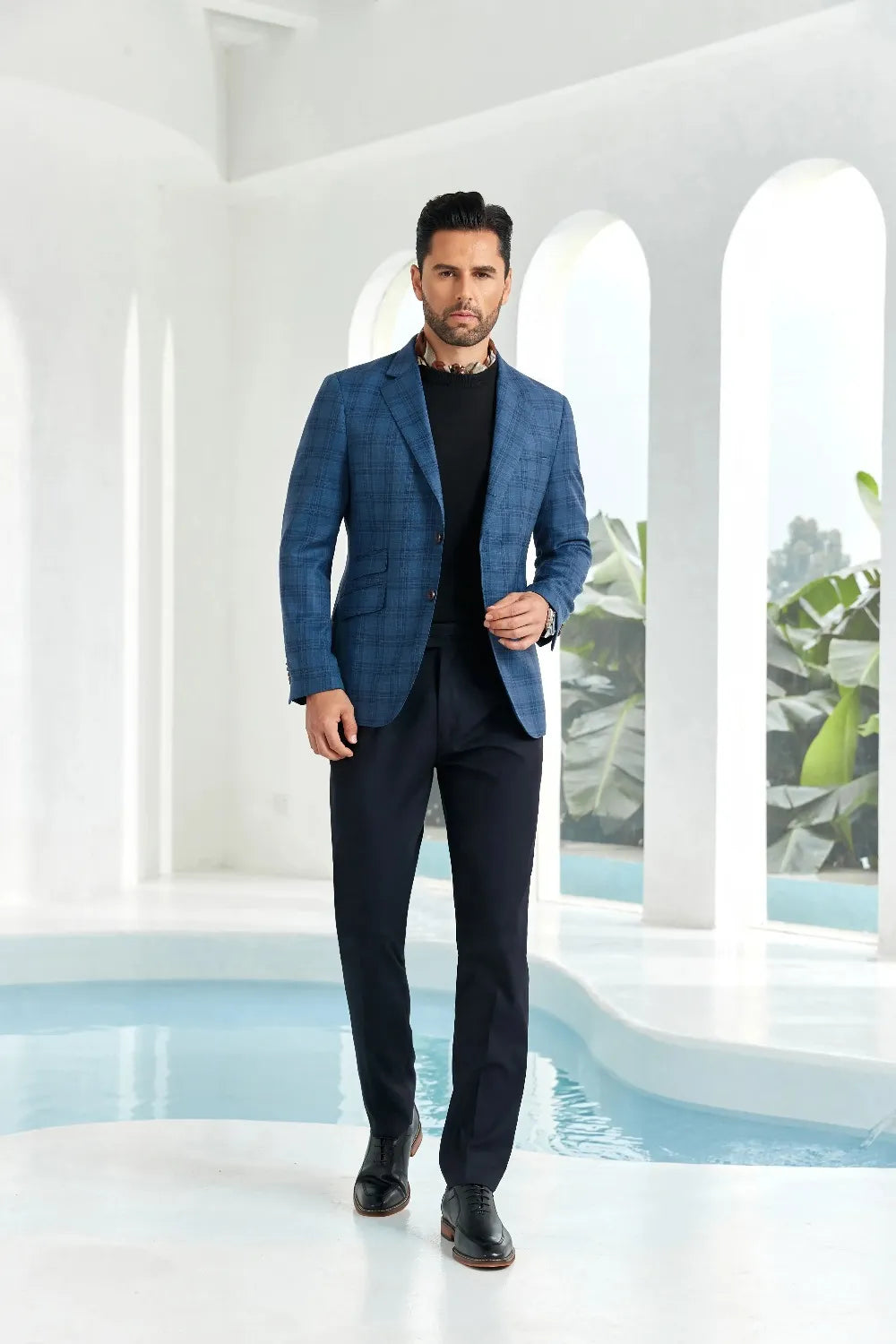 Men's Blue Slim Fit Plaid Blazer Men's Blue Slim Fit Plaid Blazer