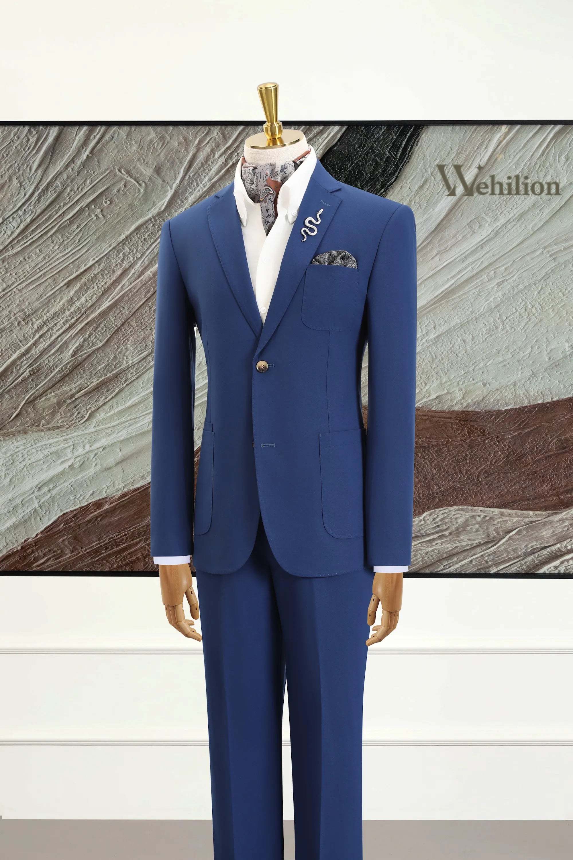 Men's Blue Coral Grass Bamboo Fiber 2 Piece Suits