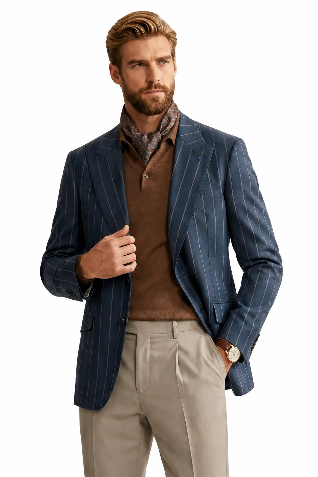 Men's Navy Pinstripe 2 Piece Suit