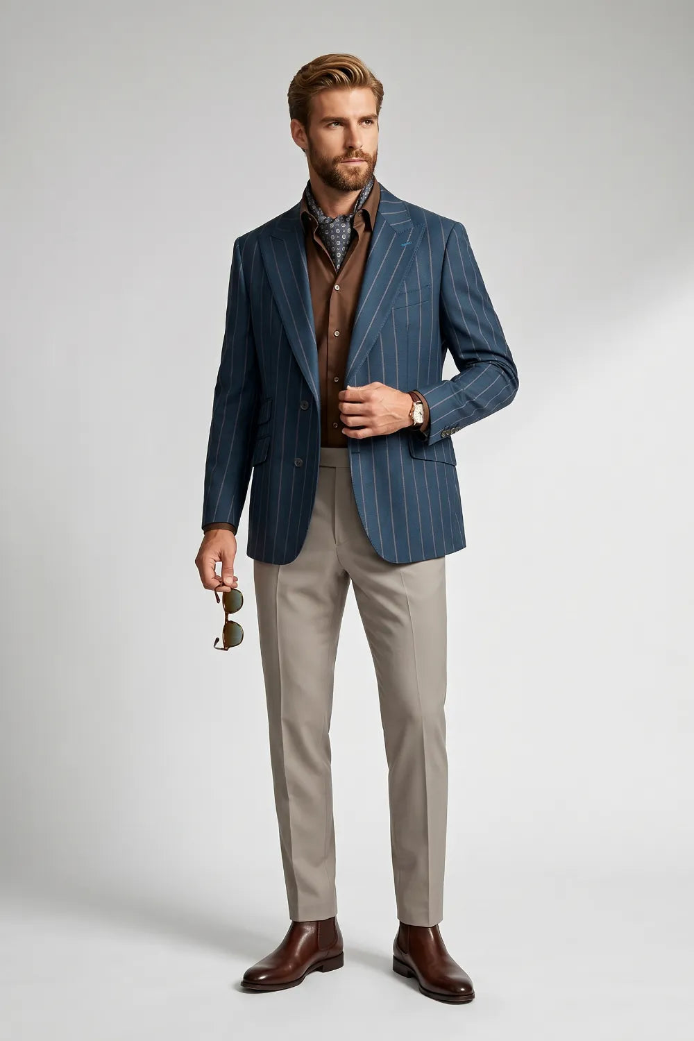 Men's Navy Pinstripe 2 Piece Suit