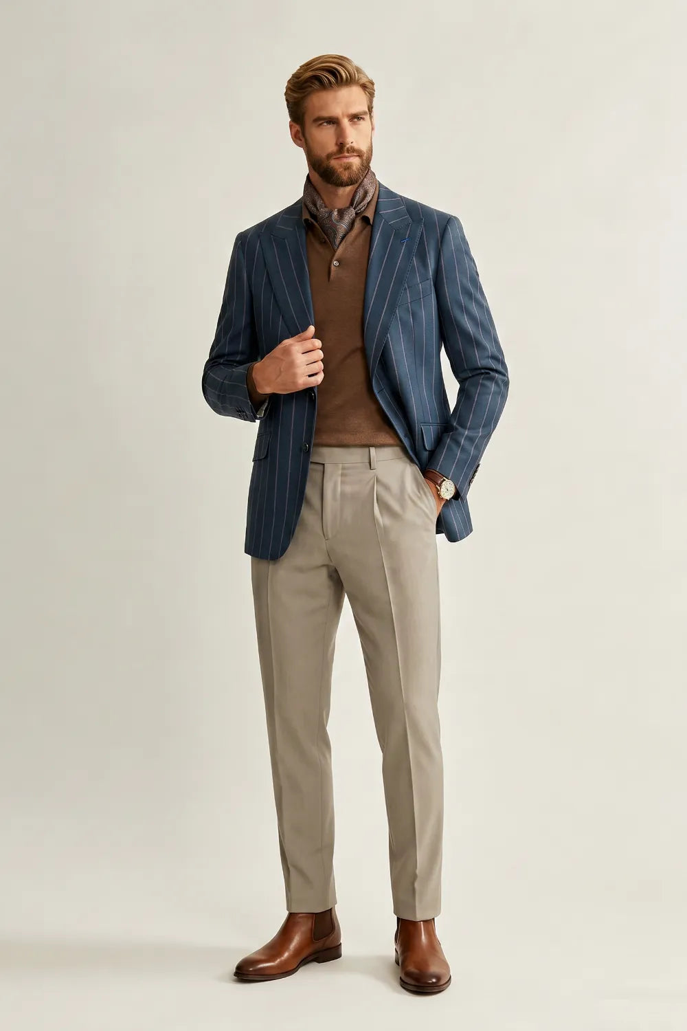 Men's Navy Pinstripe 2 Piece Suit