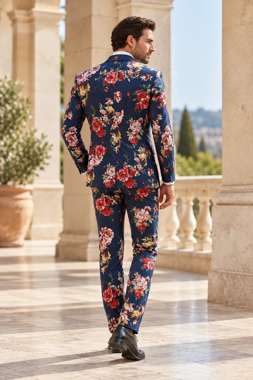 Men's Bold Navy Floral Print 2 Piece Suit