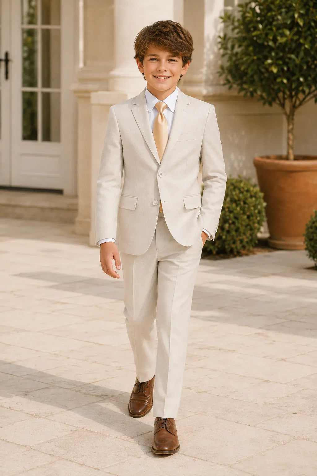 Boys Pastel Cotton Linen 2 Piece Suit