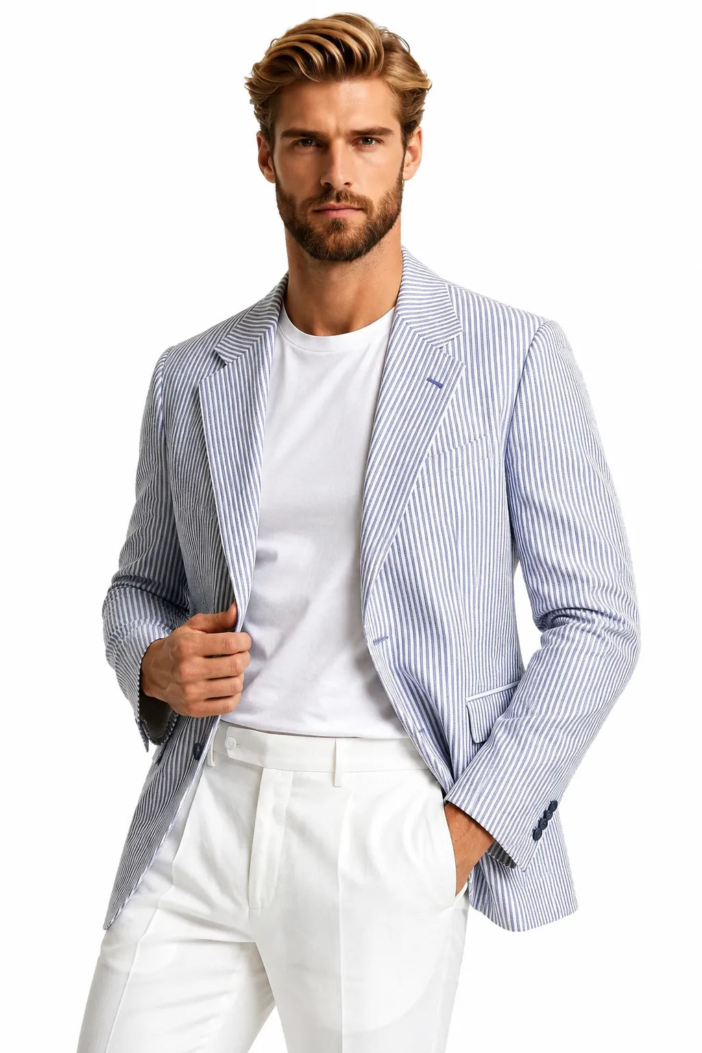 Men's Blue Seersucker 2 Piece Suit