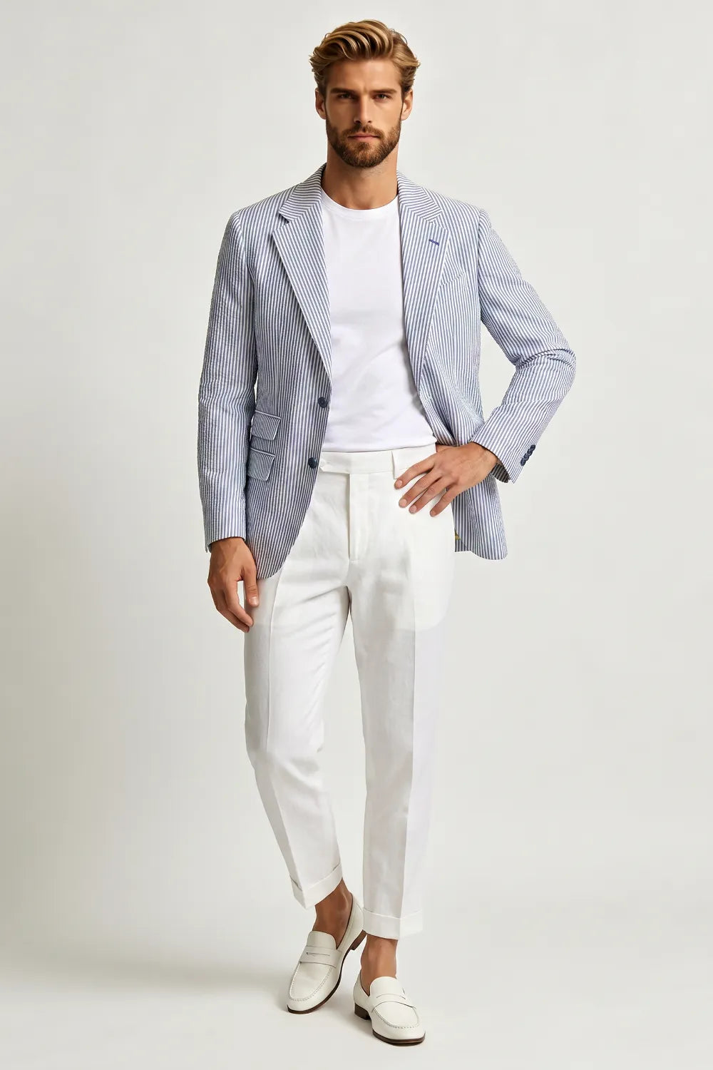 Men's Blue Seersucker 2 Piece Suit