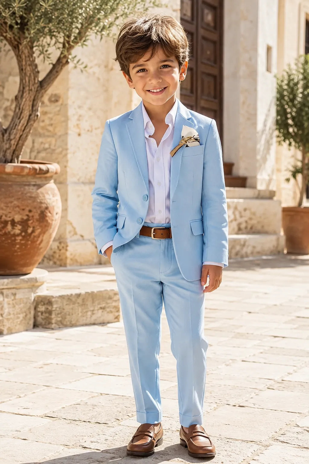 Boys Pastel Cotton Linen 2 Piece Suit