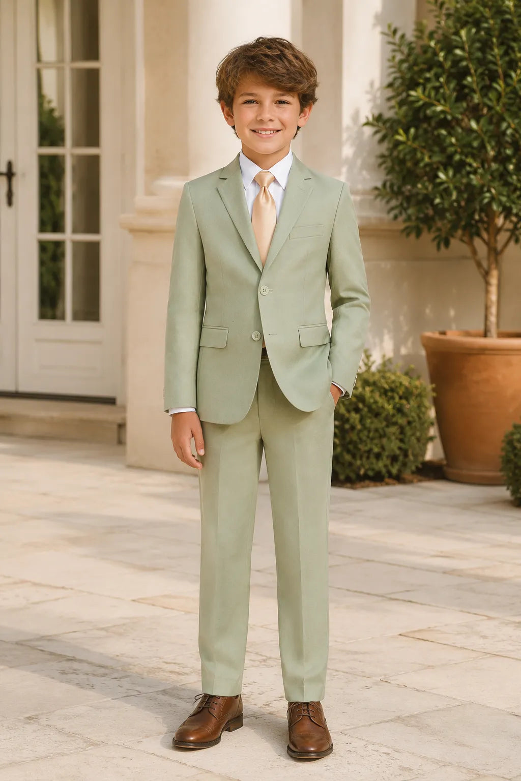 Boys Pastel Cotton Linen 2 Piece Suit