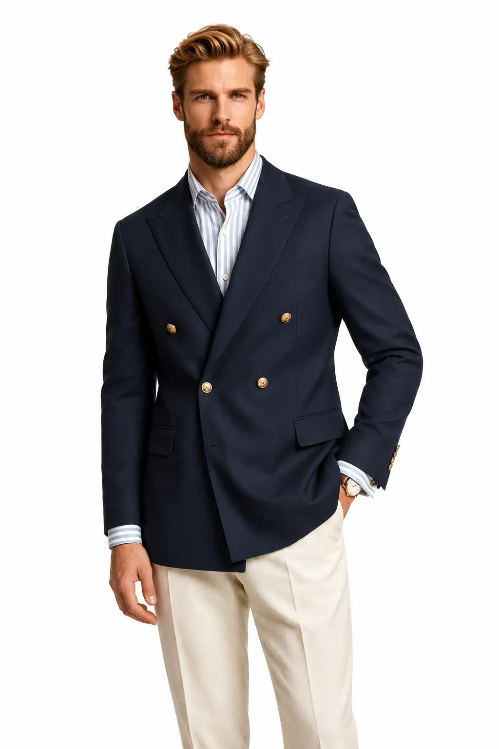 Men's Navy Double Breasted 2 Piece Suit