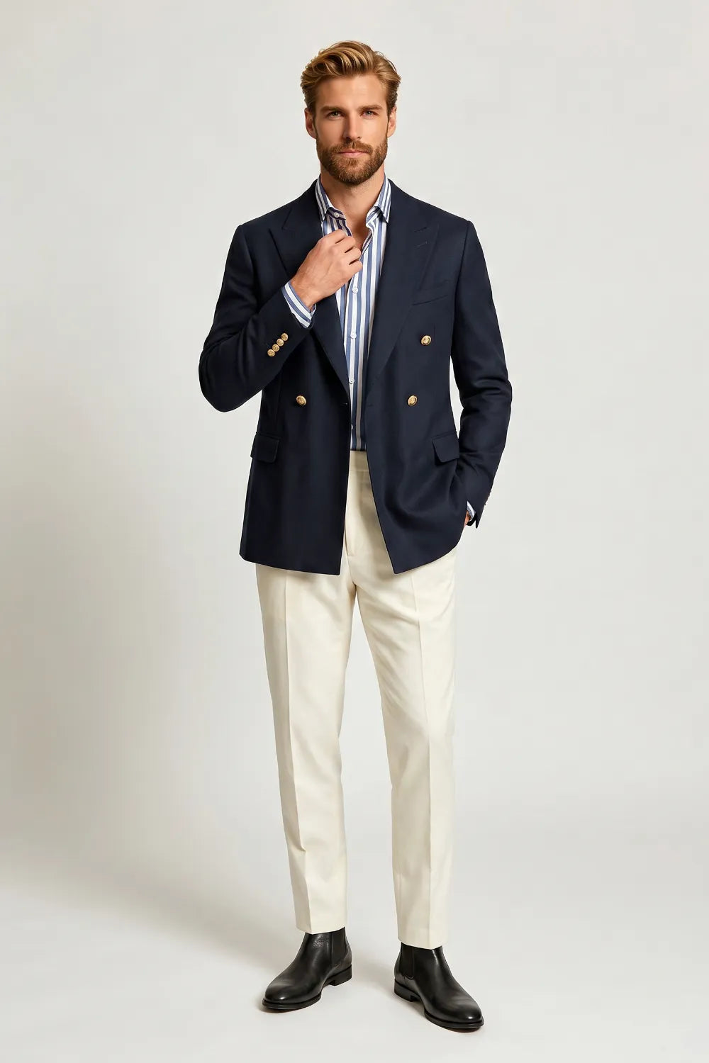 Men's Navy Double Breasted 2 Piece Suit