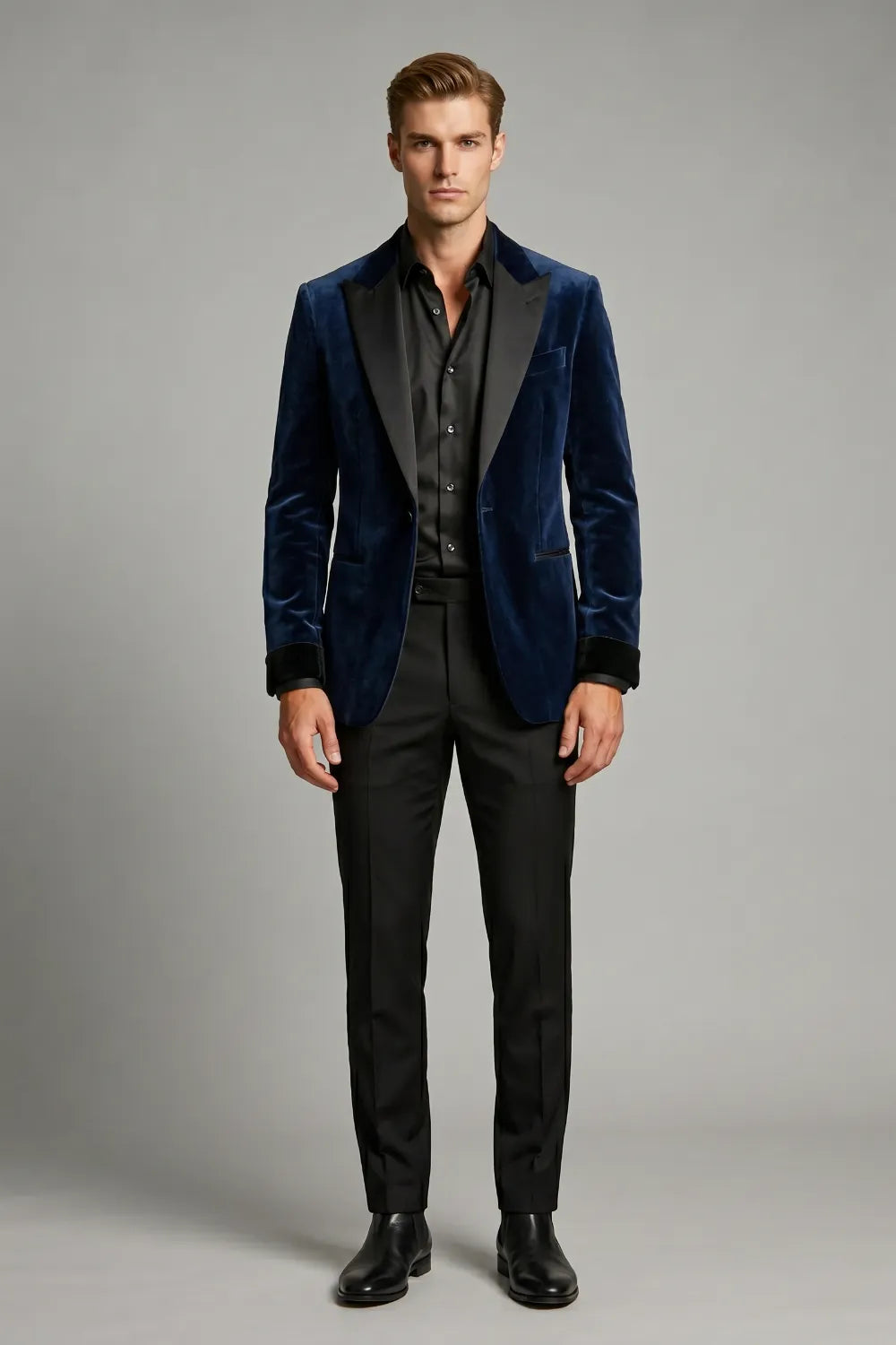 Men's Navy Velvet Peak Lapel 2-Piece Tuxedo Suit