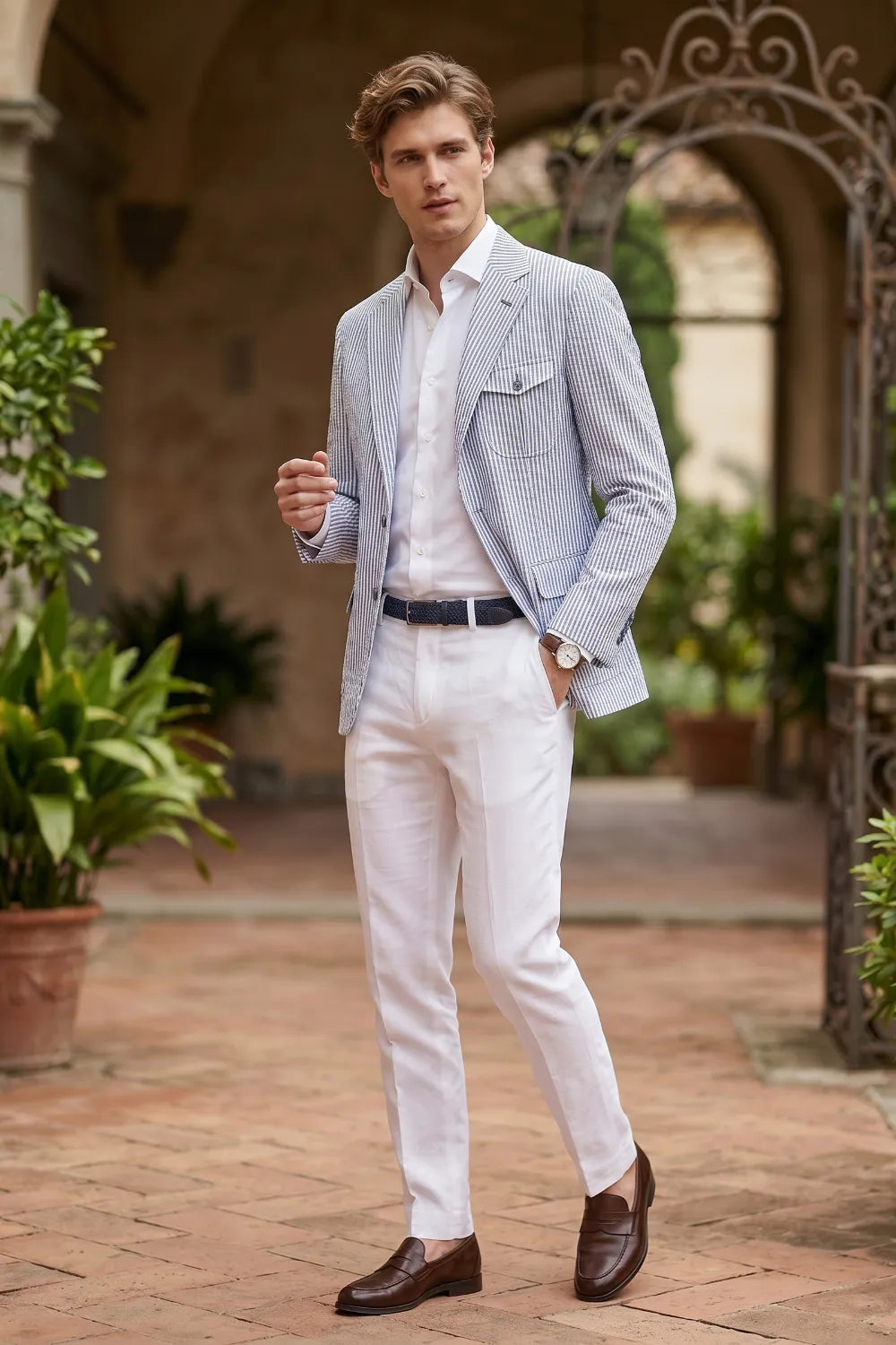 Men's Summer Seersucker 2 Piece Suit
