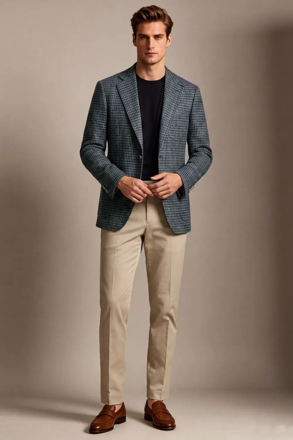 Men's Slate Blue Plaid Notch Lapel 2 Piece Suit