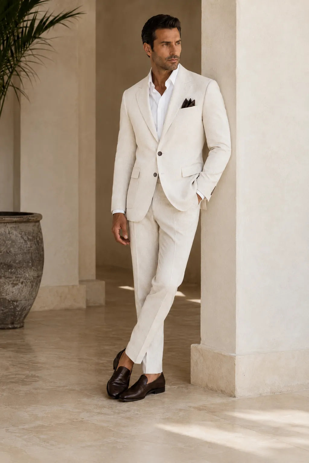 Men's Linen Refined Spring Wedding 2 Piece Suit