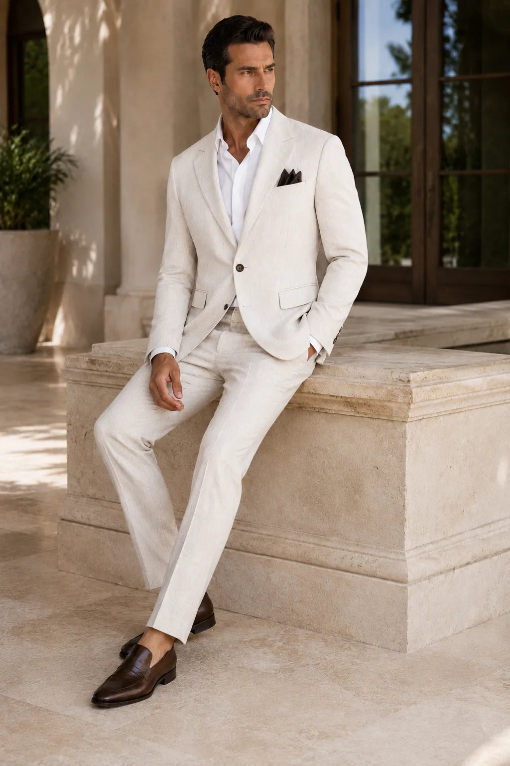 Men's Linen Refined Spring Wedding 2 Piece Suit