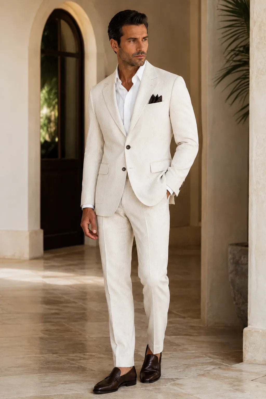Men's Linen Refined Spring Wedding 2 Piece Suit