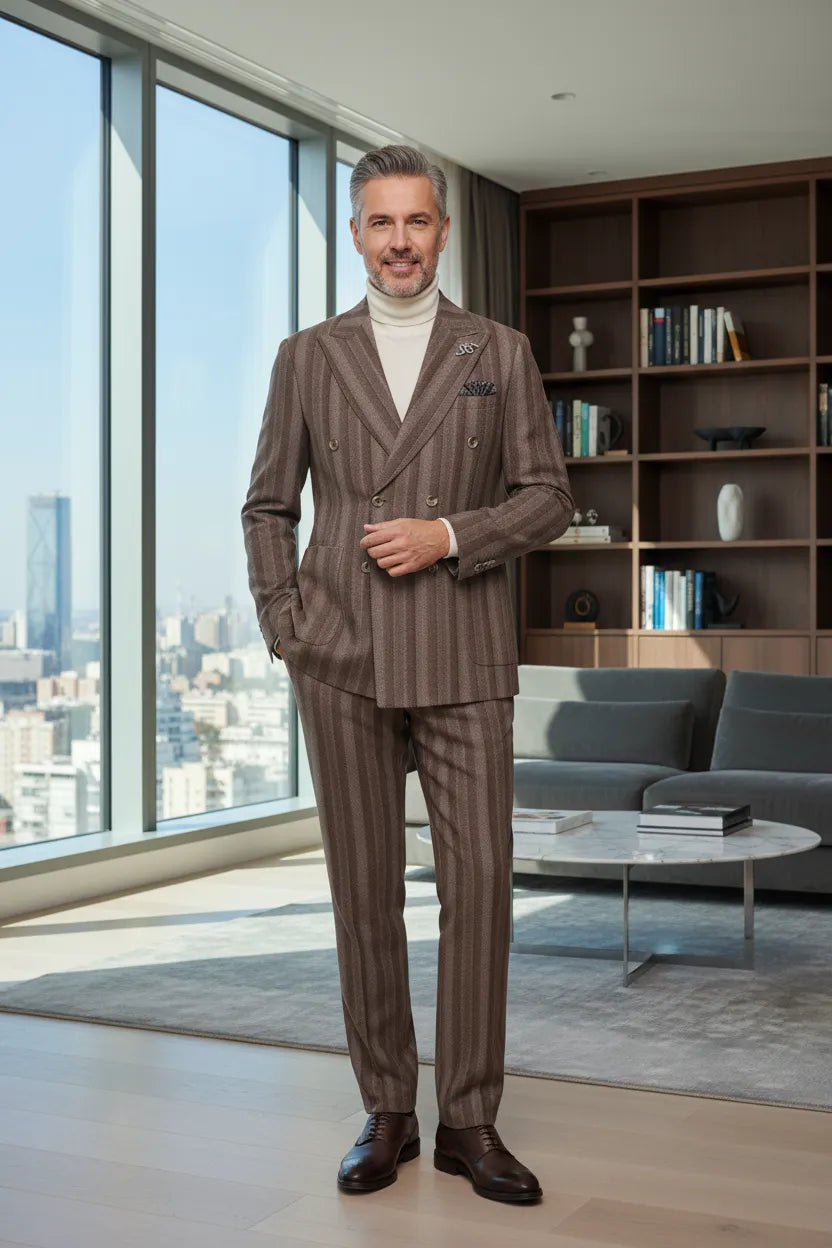 Men's Vintage Stripe Herringbone 2 Piece Suits