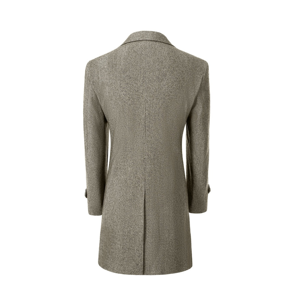 Brown back view of long coat for men – tailored winter style