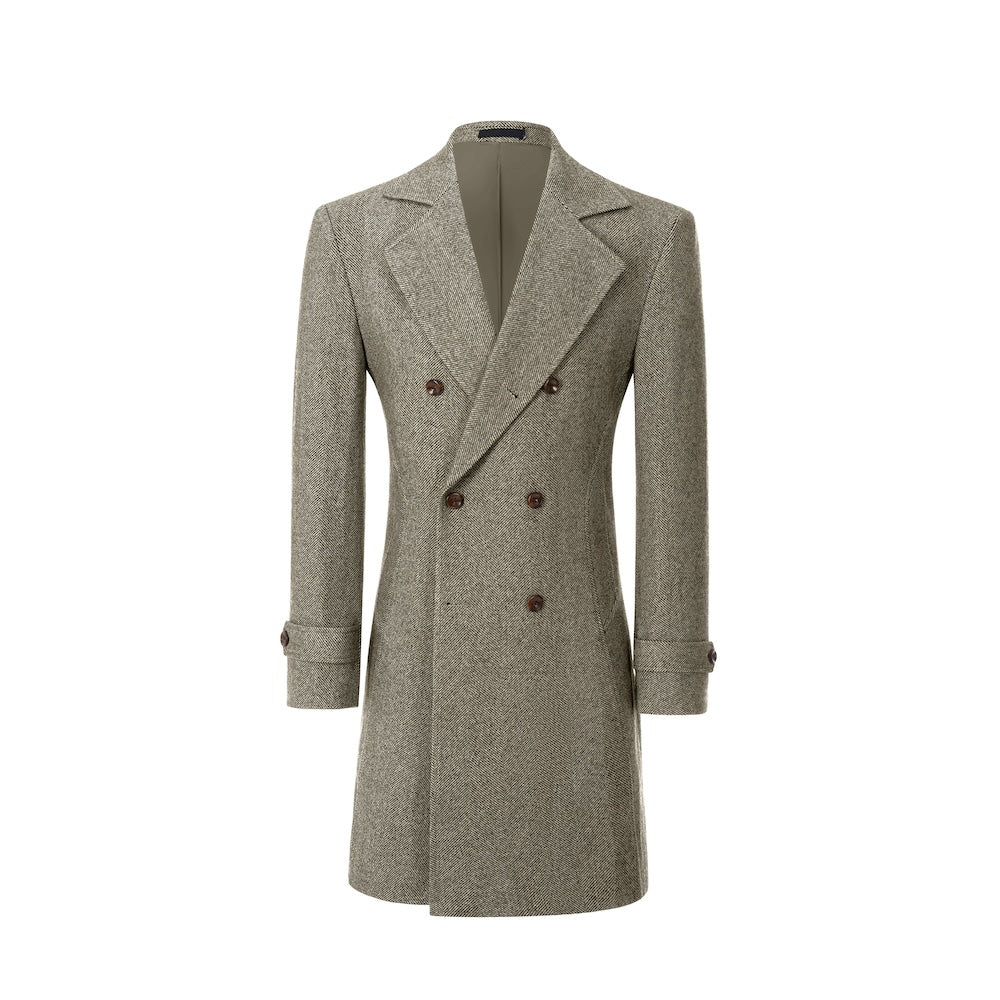 Brown long winter coat for men – double-breasted front view