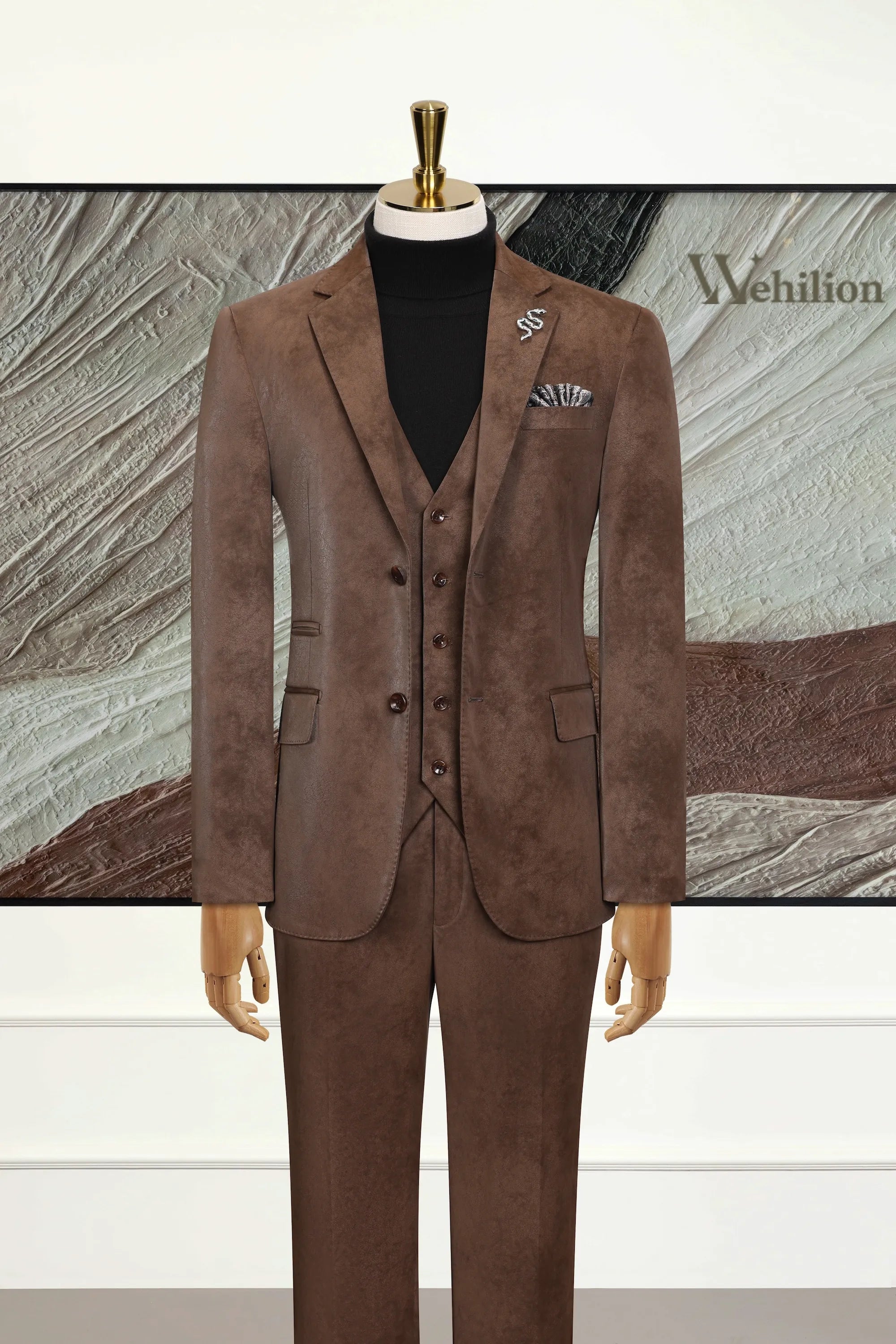 Men's Brown Leather 3 Piece Suit
