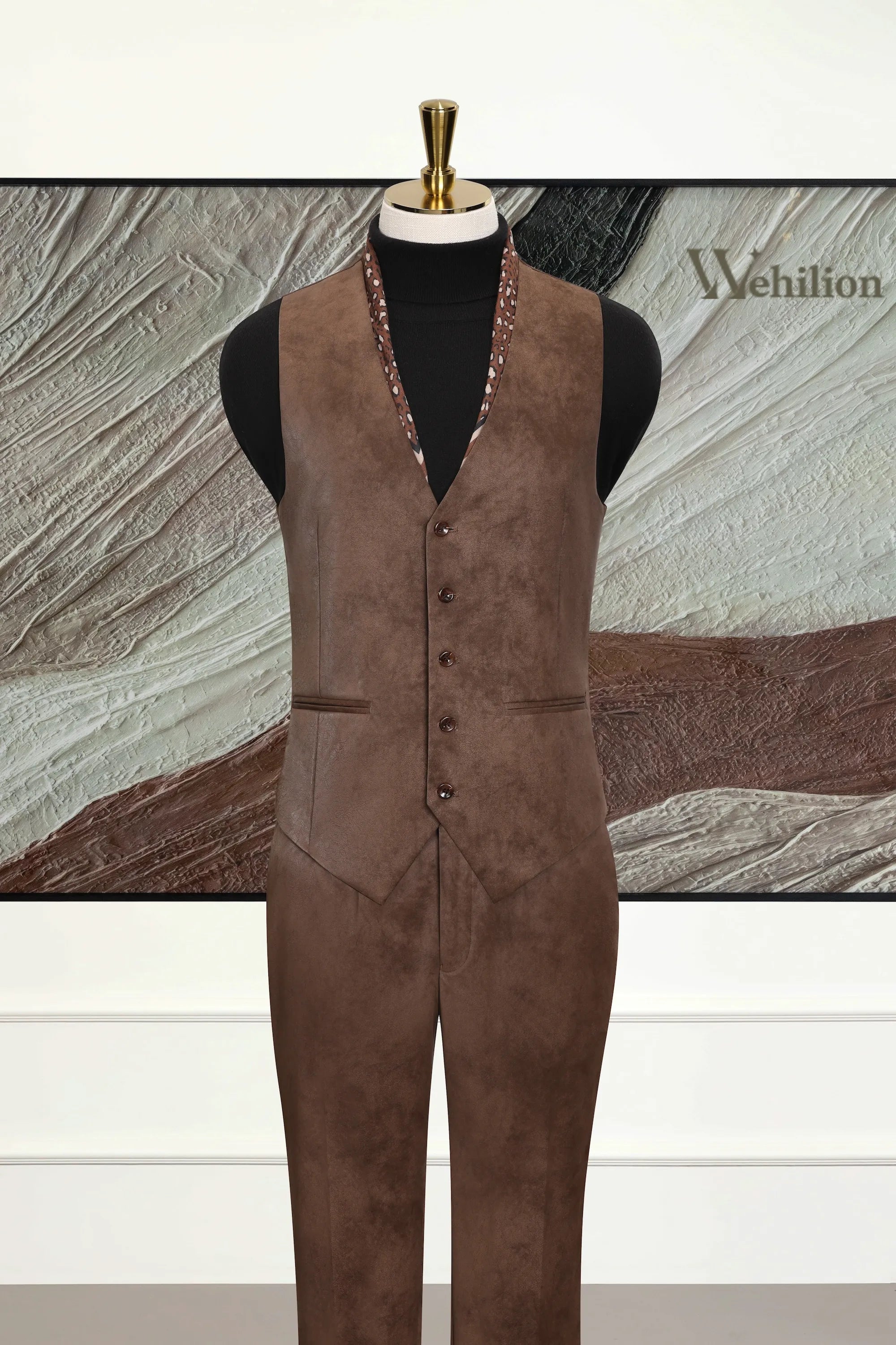 Men's Brown Leather 3 Piece Suit