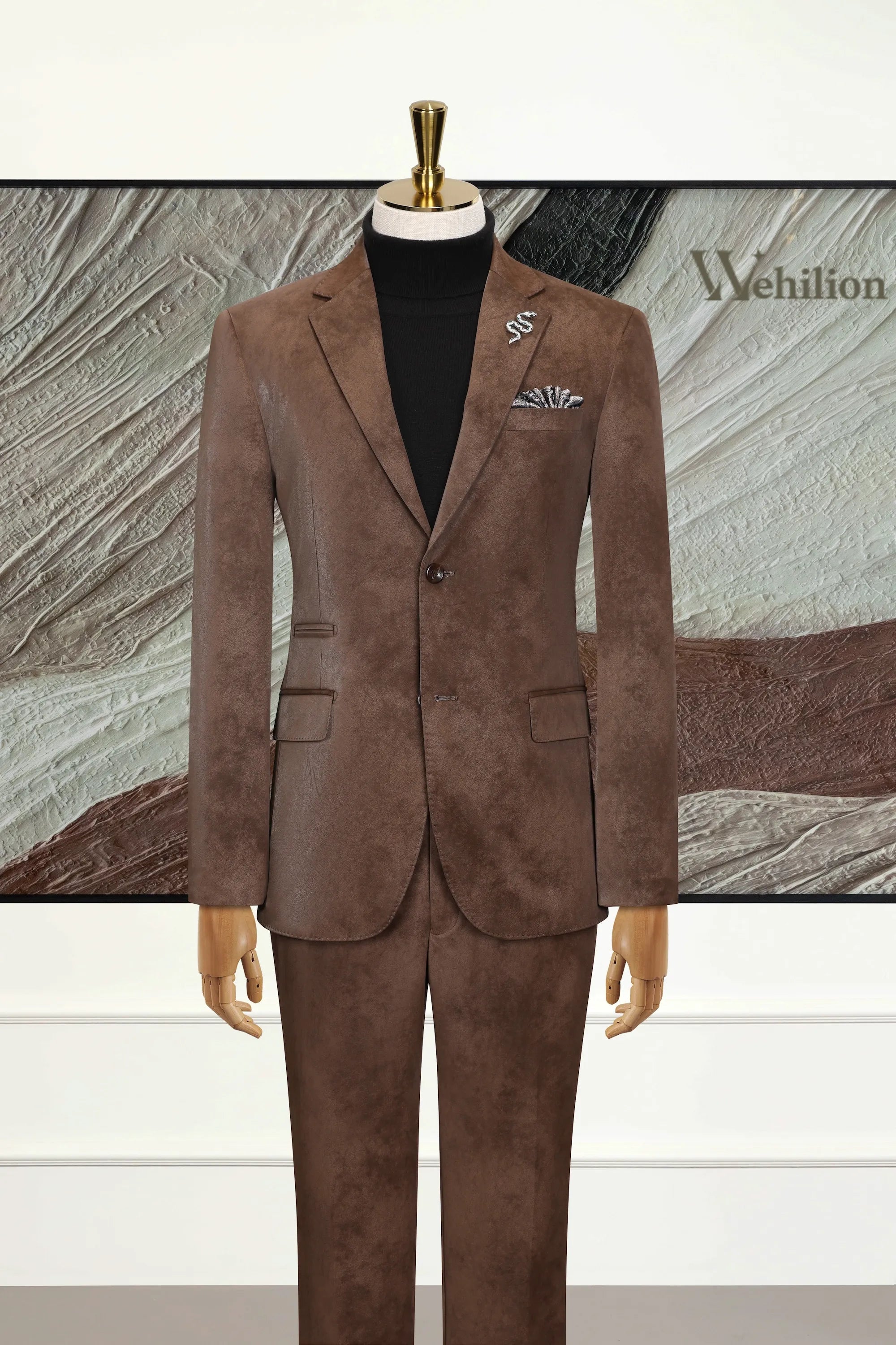 Men's Brown Leather 3 Piece Suit