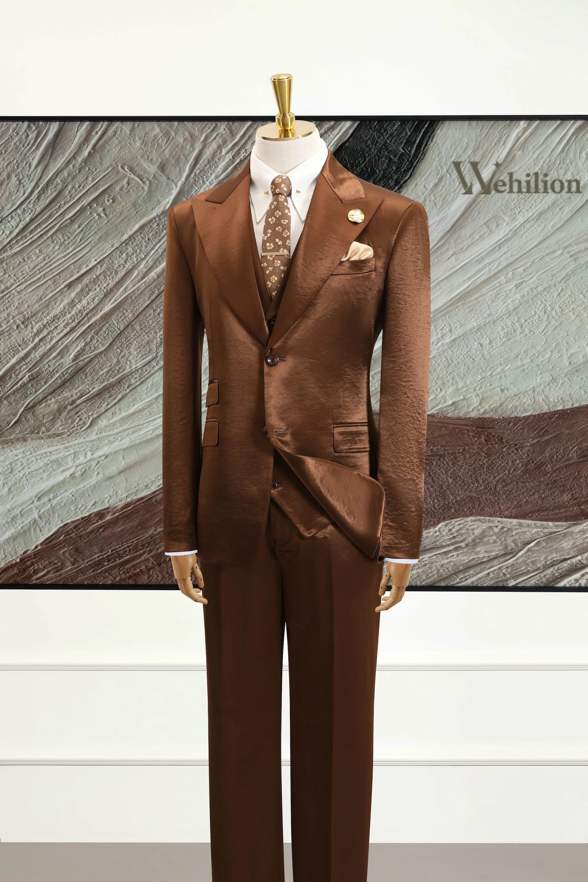 mens dress suits Elegance In Motion Man 3 Pieces Brown Suit Men's Wear For Prom