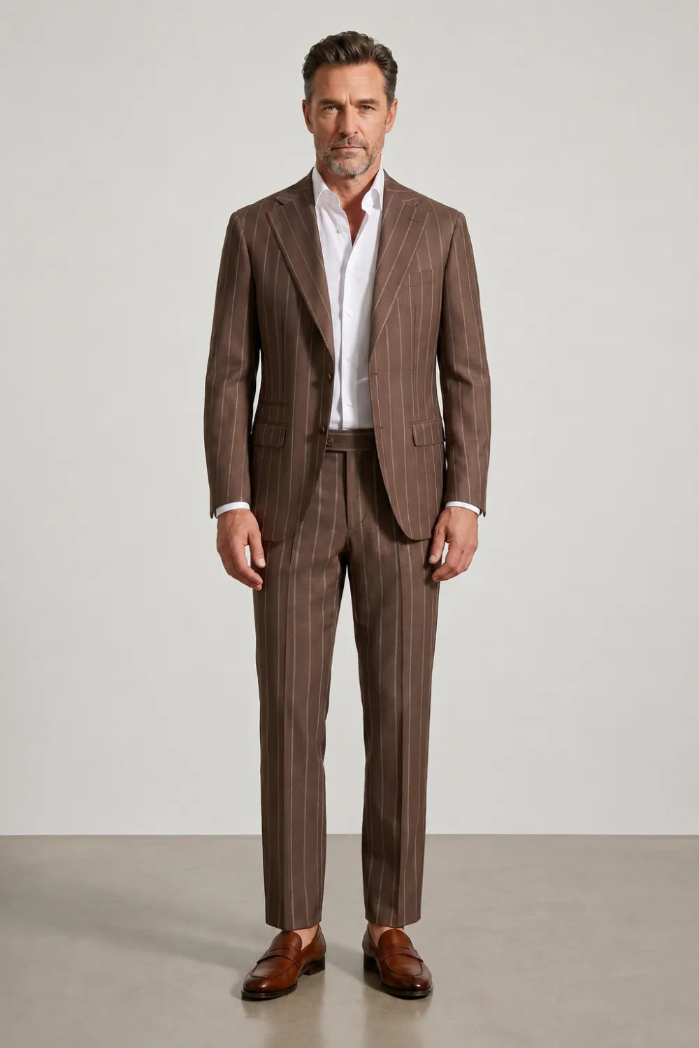 Men's Brown Pinstripe Single Breasted 3 Piece Suit