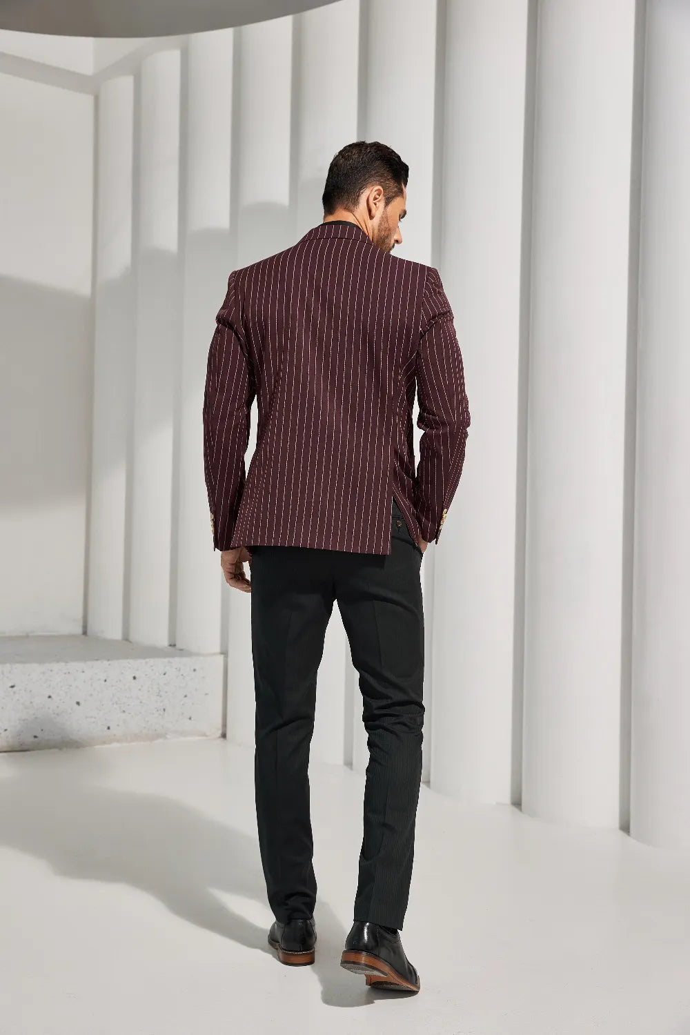 Men's Burgundy Double Breasted Blazer