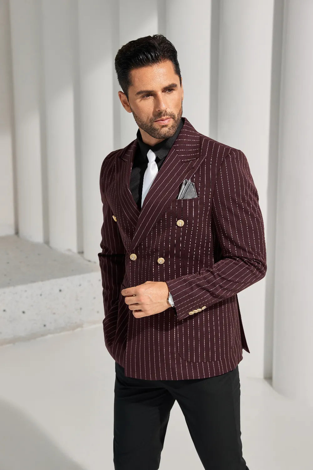 Men's Burgundy Double Breasted Blazer