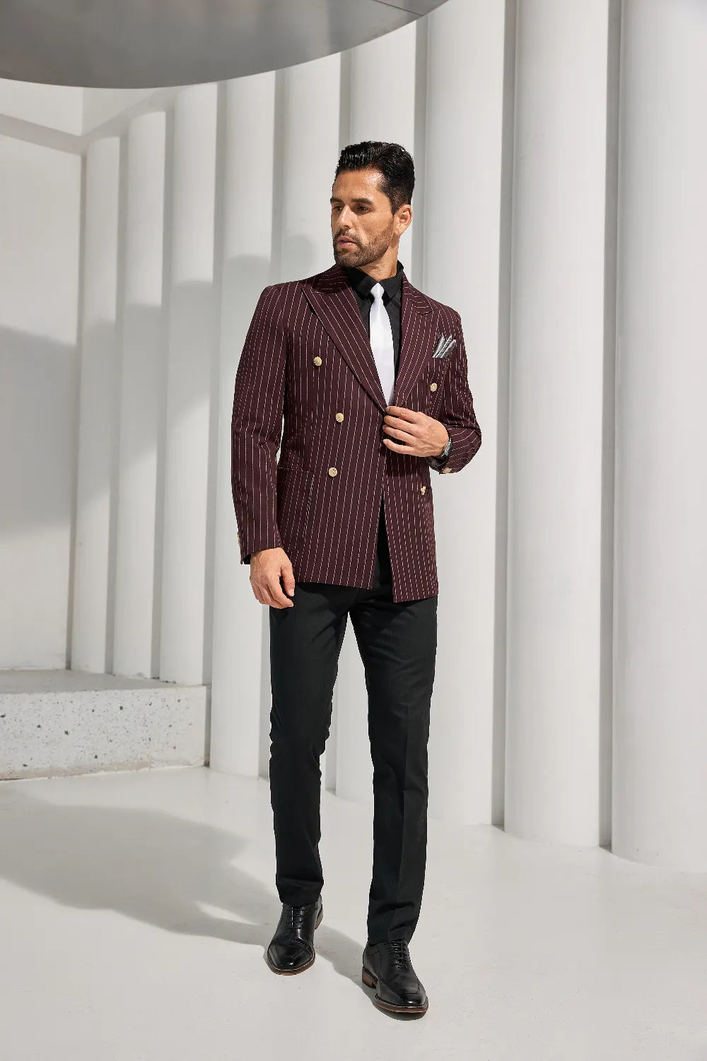 Men's Burgundy Double Breasted Blazer