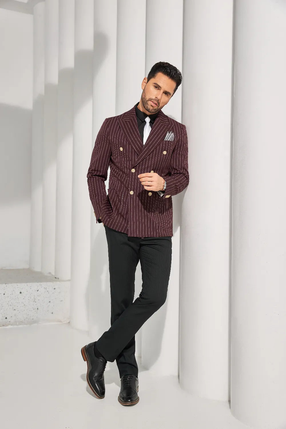 Men's Burgundy Double Breasted Blazer