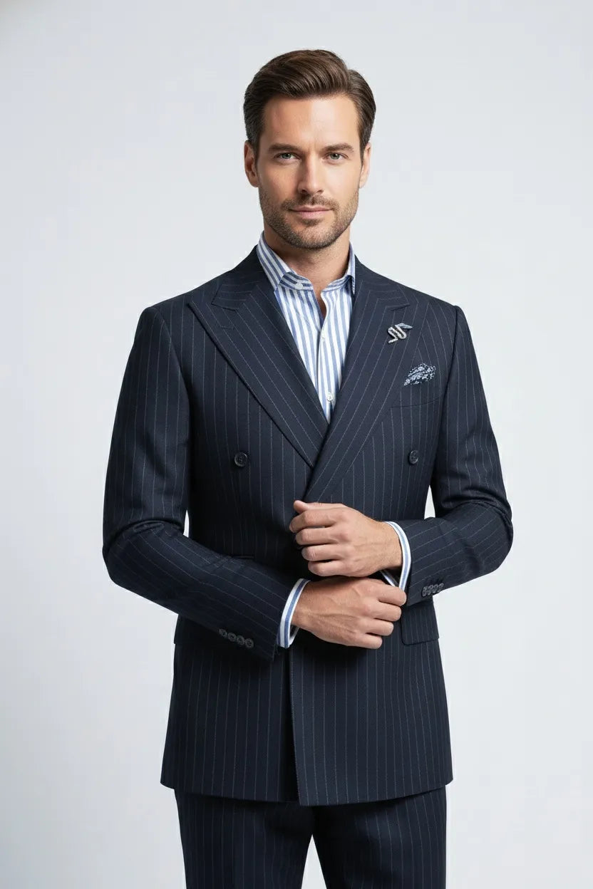 Men's Modern Business Pinstripe 2 Piece Suits